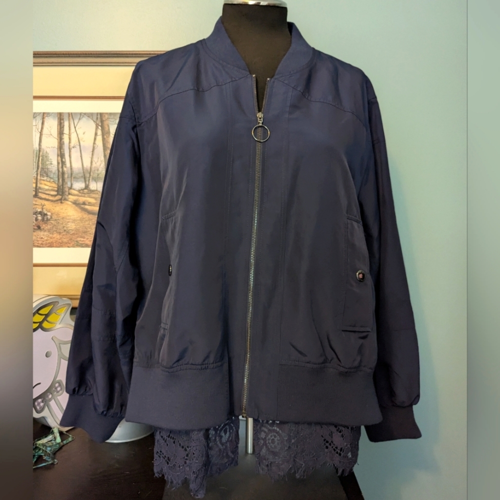 Laundry By Shelli Segal Women's Zip Front Bomber Jacket. Size 10, Midnight Blue